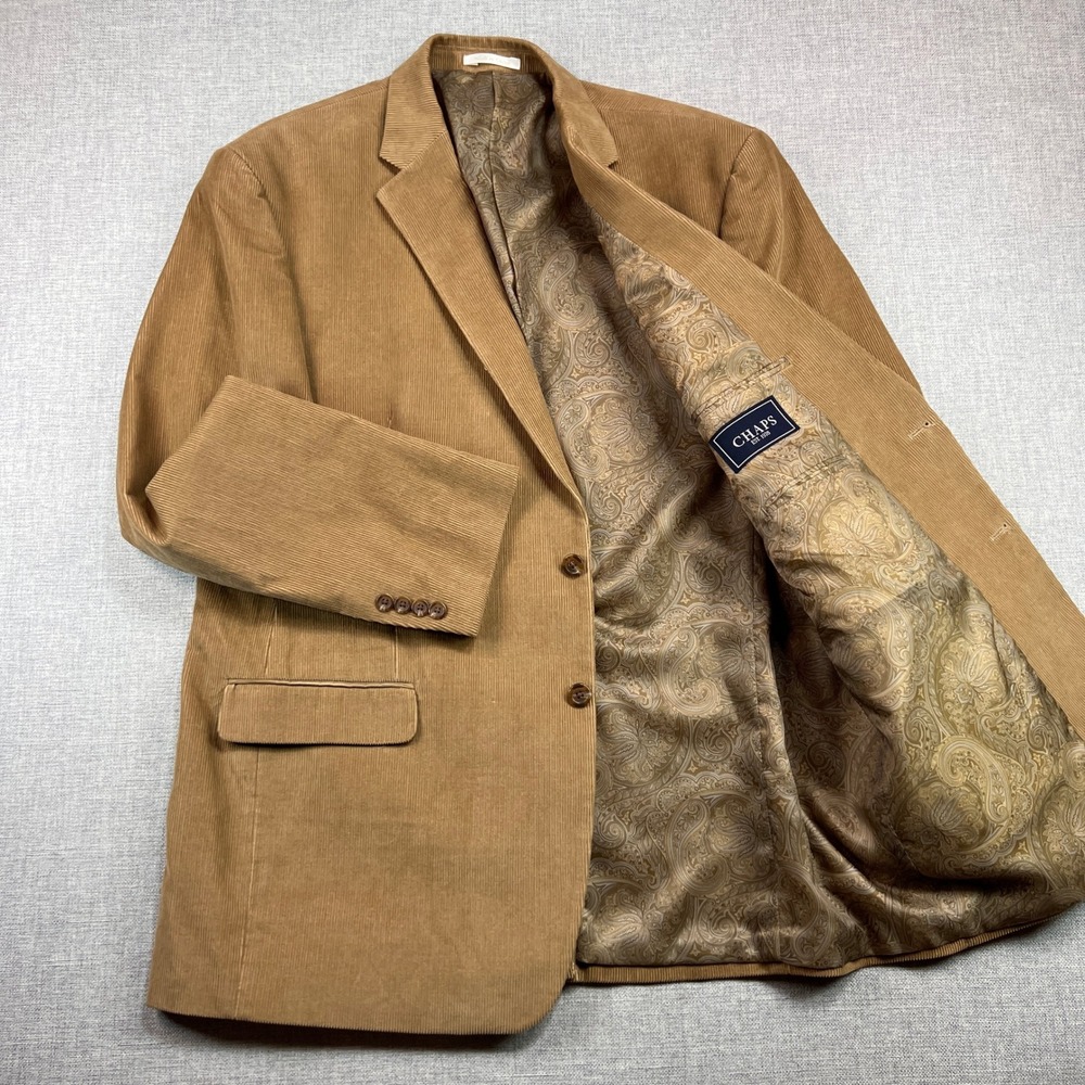 Chaps Corduroy Blazer Sport Coat Jacket Men 46L Tan Academia Heritage Preppy